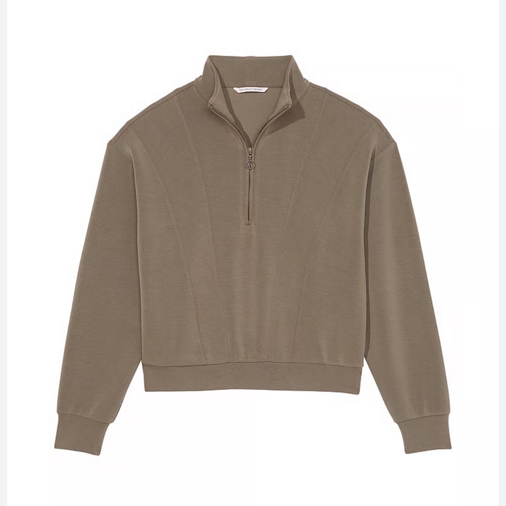 Victoria Secret | Women’s Taupe/Green Half-Zip Crop Sweater | S